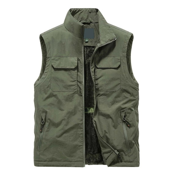 Gyujnb Jackets for Men,Men's Fleece Lined Vest Winter Warm Workout Casual Outdoor Jacket Lightweight Loose Fit Vest for Daily Wear,Winter Coats for Men,Size:L