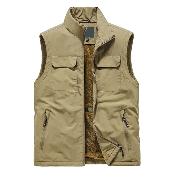 Gyujnb Jackets for Men,Men's Fleece Lined Vest Winter Warm Workout Casual Outdoor Jacket Lightweight Loose Fit Vest for Daily Wear,Winter Coats for Men,Size:M