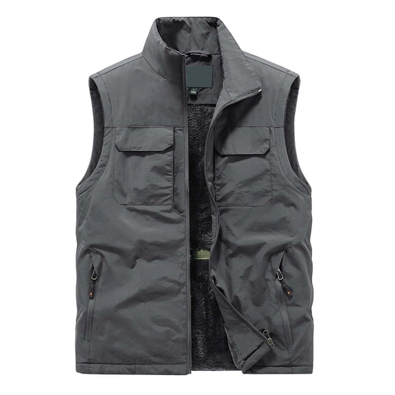Gyujnb Jackets for Men,Men's Fleece Lined Vest Winter Warm Workout Casual Outdoor Jacket Lightweight Loose Fit Vest for Daily Wear,Winter Coats for Men,Size:M