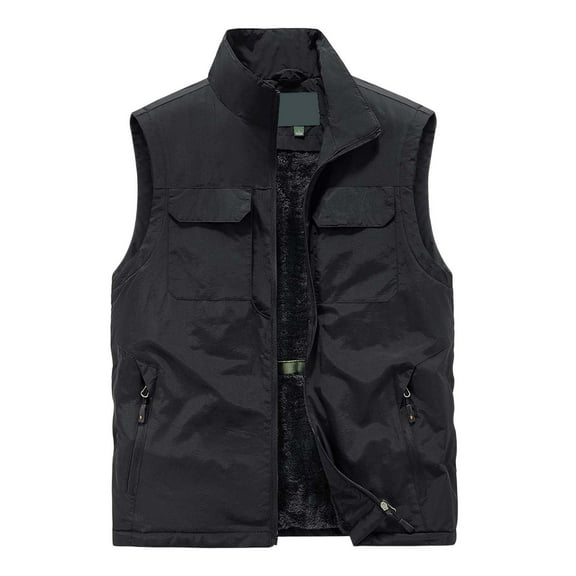 Gyujnb Jackets for Men,Men's Fleece Lined Vest Winter Warm Workout Casual Outdoor Jacket Lightweight Loose Fit Vest for Daily Wear,Winter Coats for Men,Size:M