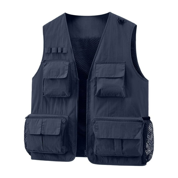 Gyujnb Jackets for Men,Men's Lightweight Casual Vest Outdoor Loose Fit Stretchable Pure Color Pocket Design Comfortable Breathable Jacket,Winter Coats for Men,Size:M