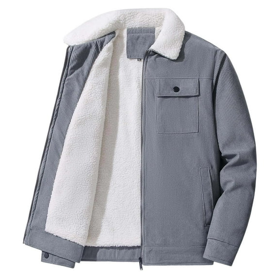Gyujnb Jackets for Men,Men's Warm Corduroy Jacket Winter Fleece Lined Casual Coat with Multiple Pockets Loose Fit Workwear Style Outerwear for Daily Use,Winter Coats for Men,Size:L