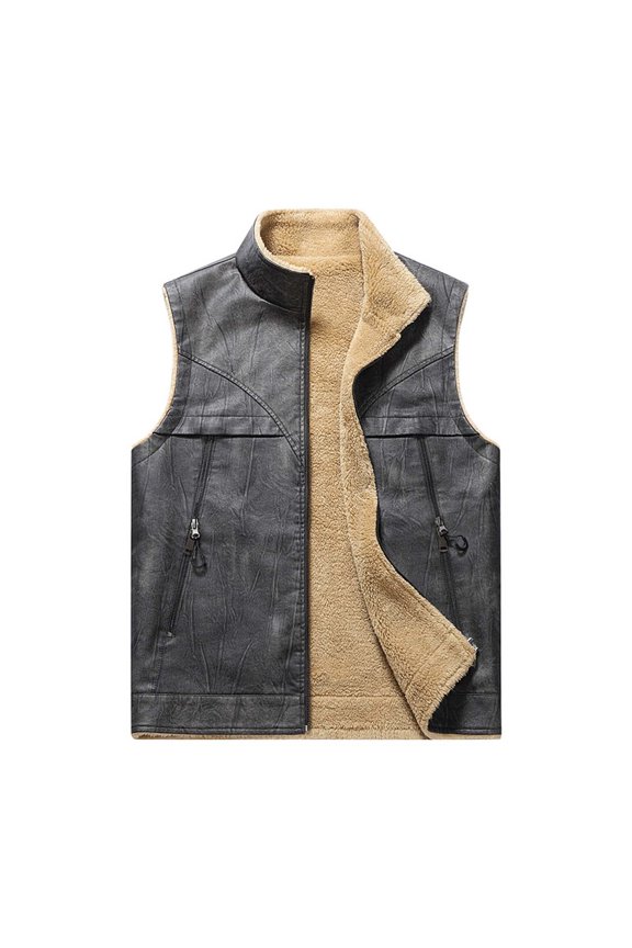 Jackets for Men,Padded PU Leather Vest Men's Outdoor Sports Warm Undershirt Shoulders Workwear Pocket Vest Jacket,Winter Coats for Men,Size:XXL