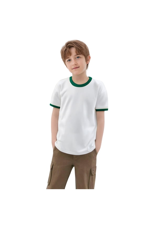 Gyujnb Kids Boys Cotton Ringer T-Shirt with Trim Short Sleeve Casual Top,2-3 Years