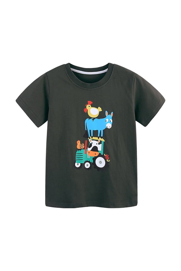 Gyujnb Kids Boys Cotton T-Shirt with Farm Animal Tractor Print Short Sleeve Casual Summer Top,3-4 Years