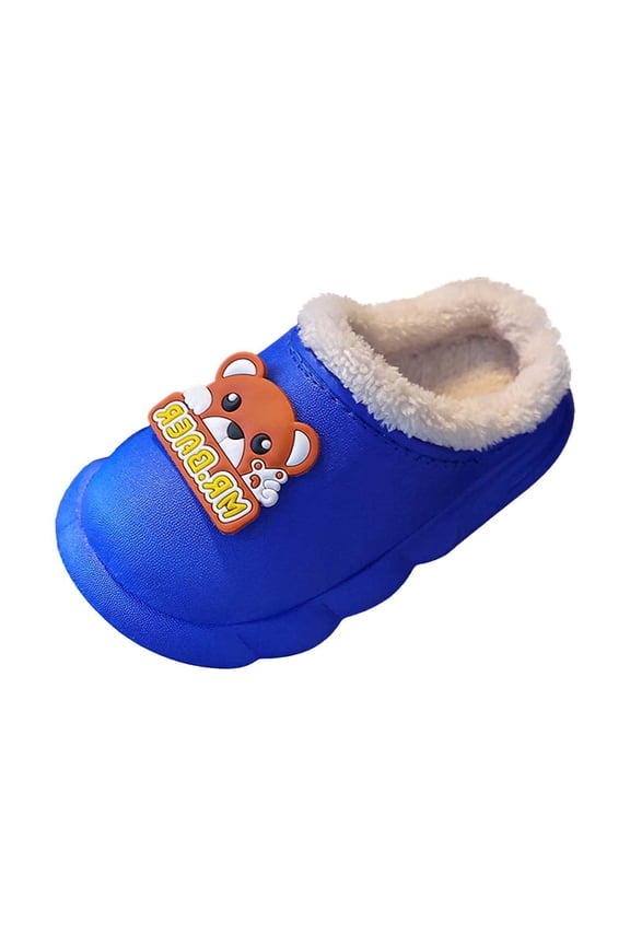 Gyujnb Kids Cartoon Bear Clog Slippers Rubber Bear Letter Patch Waterproof Outer Warm Lining Light Wave Non Sole Winter Indoor Outdoor Kids Home Shoes,4.5-5 Years