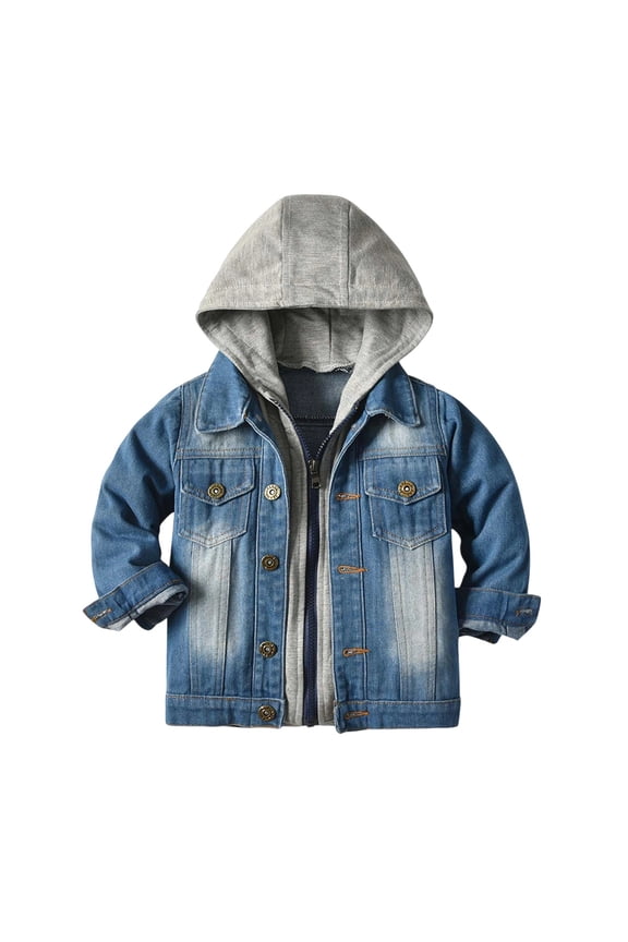 Kids Denim Jacket, Hooded Two Piece Design Coat, Stylish Casual Winter Outerwear for Boys and Girls,12-18 Months