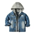 thumbnail image 1 of Gyujnb Kids Denim Jacket, Hooded Faux Two Piece Design Coat, Stylish Casual Winter Outerwear for Boys and Girls,8-9 Years, 1 of 9
