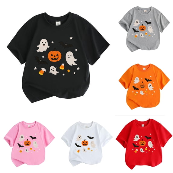 Gyujnb Kids Halloween , Halloween Pumpkin Boys Tops Kids Short Sleeve Shirt Casual Tee for Boys and Girls Comfortable Base Layer, Halloween Outfits,6-7 Years