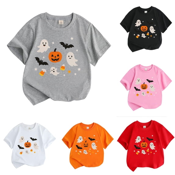Gyujnb Kids Halloween , Halloween Pumpkin Boys Tops Kids Short Sleeve Shirt Casual Tee for Boys and Girls Comfortable Base Layer, Halloween Outfits,7-8 Years