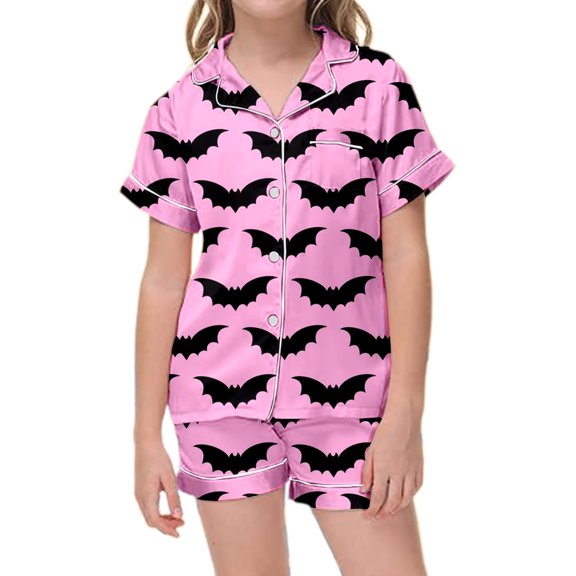 Gyujnb Kids Halloween , Kids Girls Halloween Cartoon Floral Printed Short Sleeve Button Down Pajamas Shorts Set Sleepwear Outfits, Halloween Outfits,2-3 Years