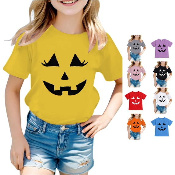 Gyujnb Kids Halloween , Toddler Baby Girl Boy Halloween Shirt Cute Pumpkin T Shirt for Kids Short Sleeve Tee Fall Tops, Halloween Outfits,12-13 Years