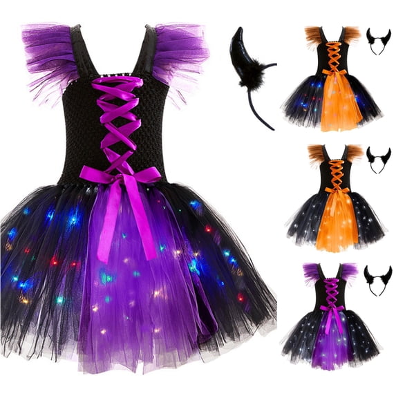 Gyujnb Kids Halloween , Toddler Halloween Girls Dress LED Sleeveless Princess Mesh Tutu Dress Party, Halloween Outfits,3-4 Years