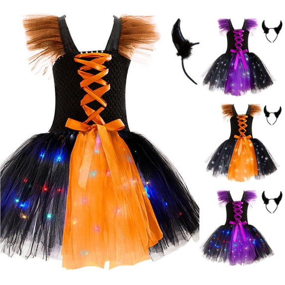 Gyujnb Kids Halloween , Toddler Halloween Girls Dress LED Sleeveless Princess Mesh Tutu Dress Party, Halloween Outfits,3-4 Years