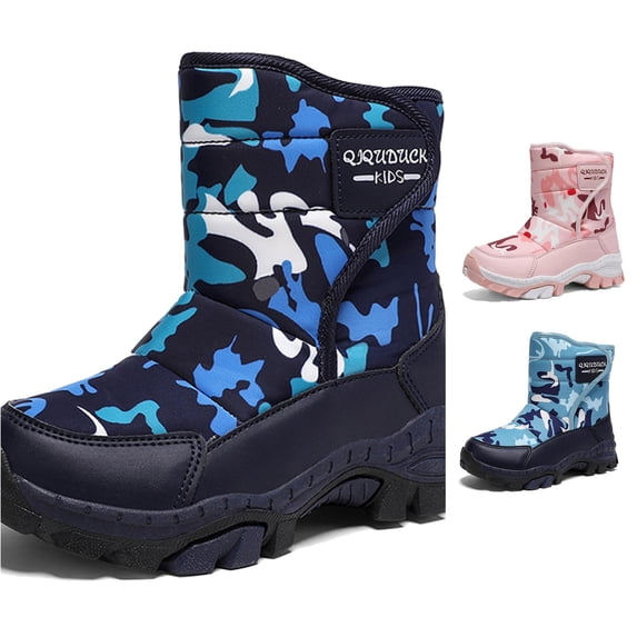 Gyujnb Kids Insulated Snow Boots, Anti‑Slip Steel Spike Sole Winter Boots, Fleece‑Lined Cold Weather Boots with Adjustable Strap