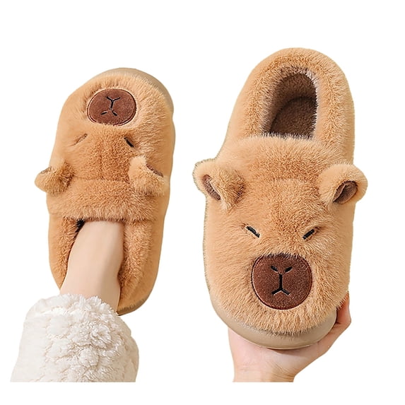 Gyujnb Kids Open Back Slide Slippers 3D Cartoon Capybara Plush Soft Non Warm Winter Indoor Unisex Home Footwear,29
