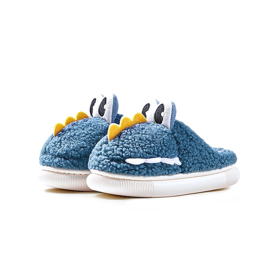 Gyujnb Kids Open Back Slide Slippers Cartoon Crocodile Sherpa Thick Platform Sole Non Warm Winter Indoor Unisex Footwear,2.5-3 Years