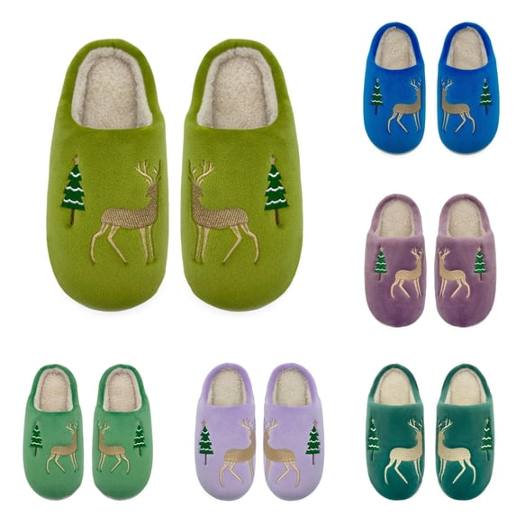 Gyujnb Kids Open Back Slippers Embroidery Reindeer Christmas Tree Lined Non Warm Winter Unisex Indoor House Footwear,2.5-3 Years