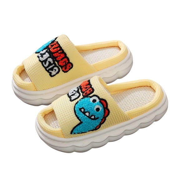 Gyujnb Kids Open Toe Slide Slippers Cartoon Dinosaur Towel Embroidery Woven Fabric Wave Thick Non Sole Comfort Indoor Unisex Home Footwear,10-10.5 Years