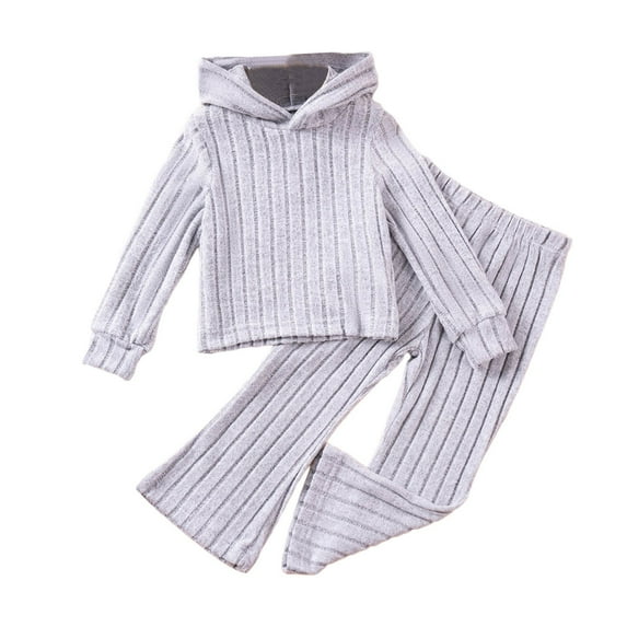 Gyujnb Kids Outfits,Girls Outfits 2 Piece Set Soft Knit Hoodie and Pants Comfy Casual Fall Toddler Kids Clothes Ribbed Texture Wear,Size:6-7 Years