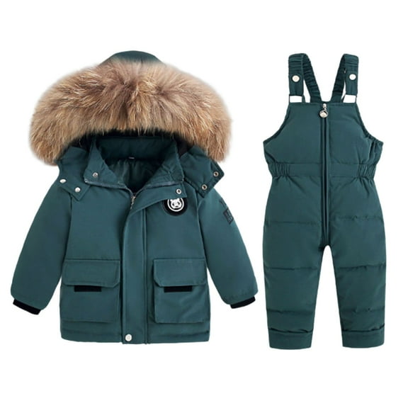 Gyujnb Kids Outfits,Girls Winter Snowsuit Insulated Padded Two Piece Warm Outfit with Overalls for Cold Weather,Size:3-4 Years