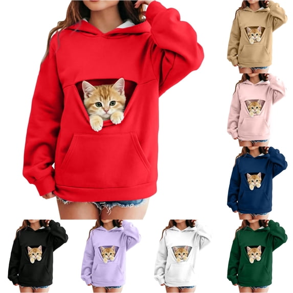 Gyujnb Kids Pet Carrier Hoodie Pullover, Comfort Long Sleeve Sweatshirt with Pet Holding Pocket for Boys Girls,Red