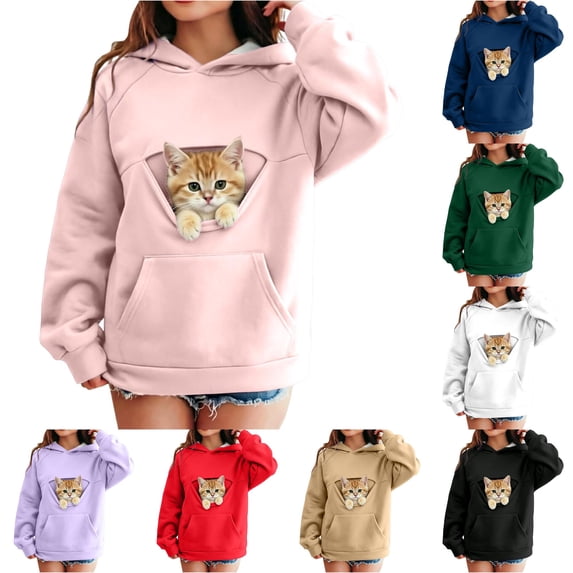 Gyujnb Kids Raglan Sleeve Pet Carrier Hoodie Pullover, Comfort Long Sleeve Sweatshirt with Pet Holding Pocket for Boys Girls,Pink