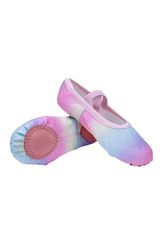 Gyujnb Kids Rainbow Glitter Ballet Shoes Elastic Strap Non- Sole for Dance & Performance,9-9.5 Years