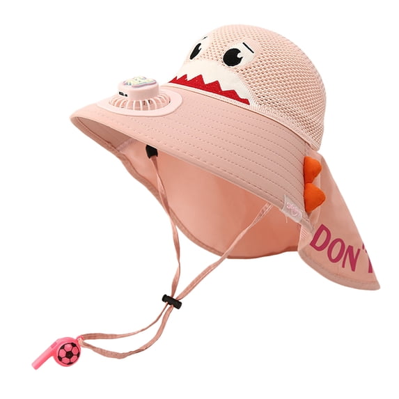 Gyujnb Kids Sun Hat with Built-in Fan Neck Flap Breathable Wide Brim Adjustable Summer Cap
