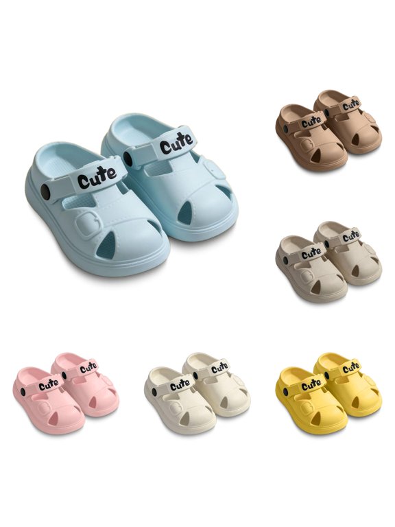 Gyujnb Kids Unisex "Cute" Water Clogs Closed-Toe Adjustable Strap Ventilated for Beach Pool & Outdoor Play,2-3 Years