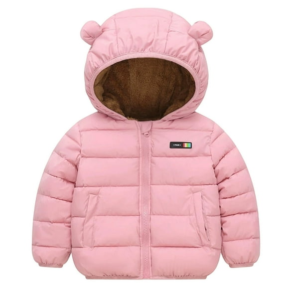 Gyujnb Kids Winter Jacket Boys Down Coat Warm Thickened Fleece Lined Hooded Zip Up Jacket for Children Outdoor Play,Size:1-2 Years