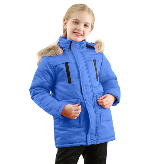 Gyujnb Kids Winter Jacket, Hooded Thicken Coat with Detachable Collar and Pockets, Windproof Warm Outwear for Boys and Girls,Size:5-6 Years