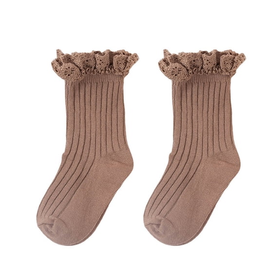 Gyujnb Lace Ruffle Ribbed Baby Crew Socks Soft Breathable Toddler Girls Everyday Casual Socks