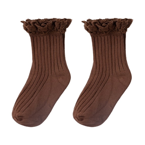 Gyujnb Lace Ruffle Ribbed Baby Crew Socks Soft Breathable Toddler Girls Everyday Casual Socks