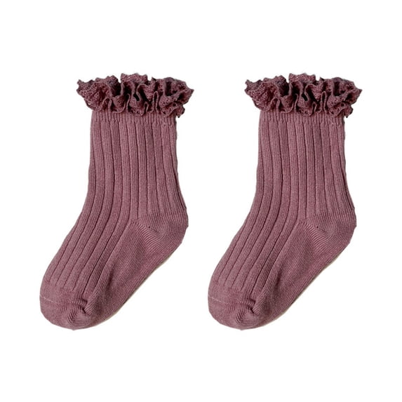 Gyujnb Lace Ruffle Ribbed Baby Crew Socks Soft Breathable Toddler Girls Everyday Casual Socks