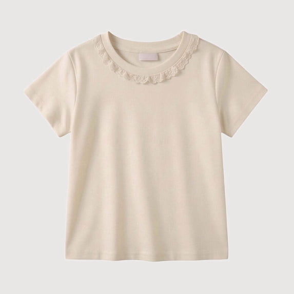 Gyujnb Lace Crew Neck Short Sleeve T Shirt Casual Solid Basic Tee (Toddler,Little Girls),12-18 Months