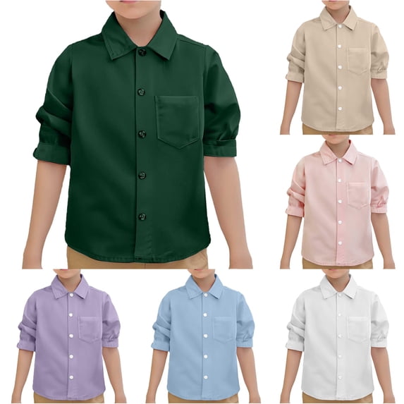 Gyujnb Lapel Long Sleeve Pocket Button Down Shirt School Uniform Casual Daily Wear (Toddler to Big Boys),18-24 Months