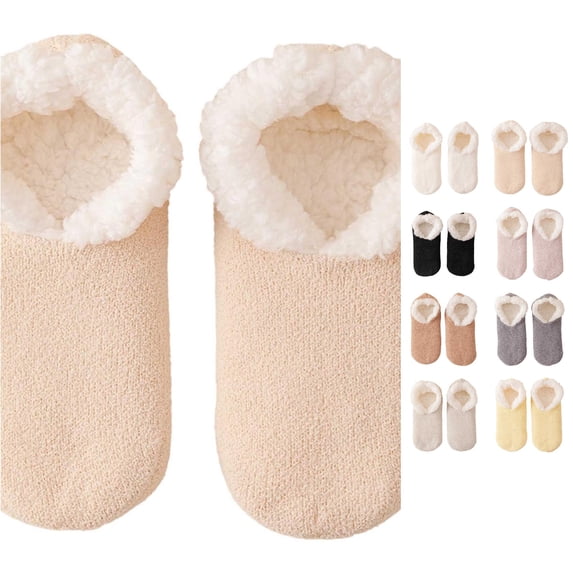 Gyujnb Lined Slipper Socks for Thick Warm Indoor Footwear with Grip and Cozy Floor Socks