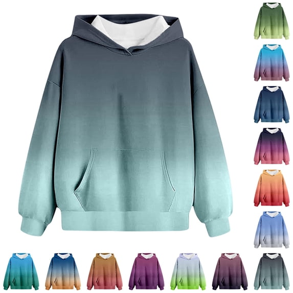 Gyujnb Long Sleeve Gradient Brushed Lined Warm Hoodie Featuring Front Pocket Loose Casual Daily Top (Unisex),7-8 Years
