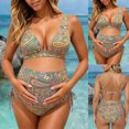 thumbnail image 1 of Gyujnb Maternity Two Piece Bikini Set Paisley Print High Waist Tie Side V Neck Pregnancy Bathing Suit,XL, 1 of 8