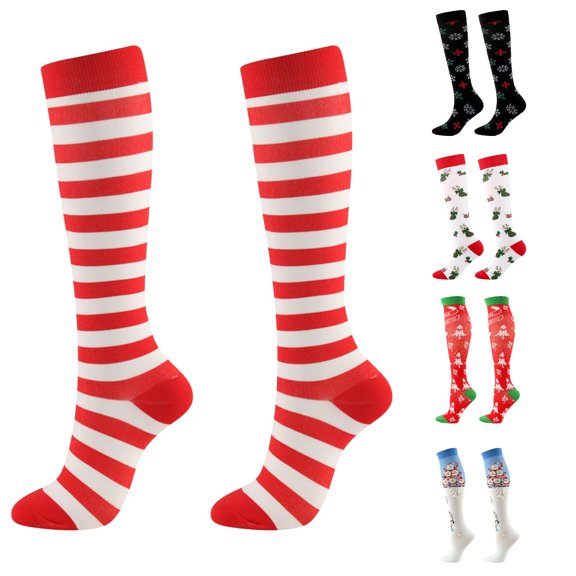 Gyujnb Men and Women Compression Socks Calf Knee High Cartoon Christmas Print 3D Socks Warm Pressure Stockings