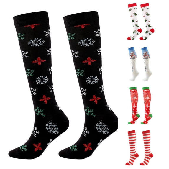 Gyujnb Men and Women Compression Socks Calf Knee High Cartoon Christmas Print 3D Socks Warm Pressure Stockings