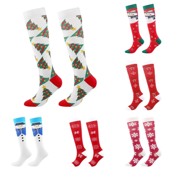 Gyujnb Men and Women Compression Socks Calf Knee High Cartoon Christmas Print Socks Warm Pressure Stockings