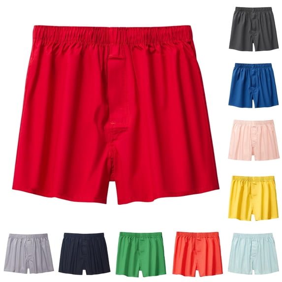 Gyujnb Mens Loose Fitting Underwear Pure Cotton Home Sleepwear Flat Angle Breathable Large Shorts,Red