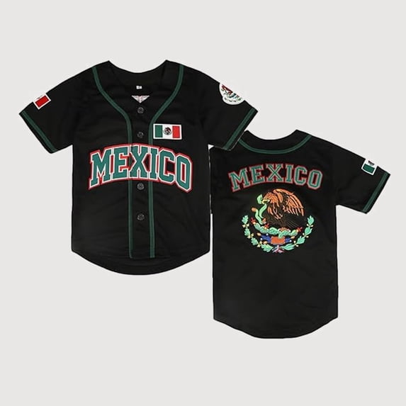 Gyujnb Mexico Embroidered Baseball Short Sleeve Button Down Shirt Casual Play and Daily Wear (Little Boys, Big Boys),6-7 Years