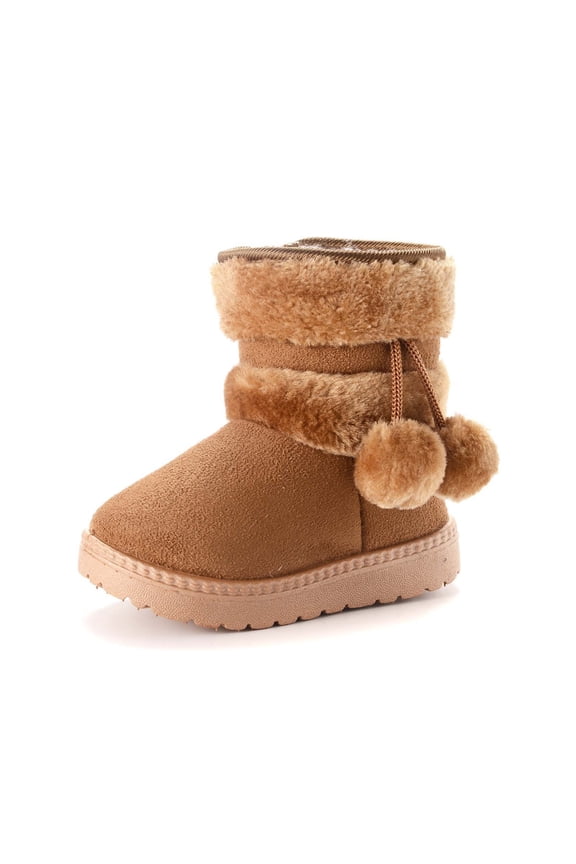 Gyujnb Mid Calf Cold Season Boots, Side Zipper Plush Trim Stable Thick Sole, Medium Width, Flat Heel, Round Toe (Toddler to Big Girls),18-24 Months