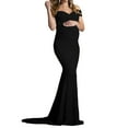 thumbnail image 1 of Gyujnb Off Shoulder V Neck Full Floral Lace Maternity Maxi Gown Empire Waist Fitted Sweep Train Solid Dress for Maternity Photoshoot Formal Wear,XL, 1 of 3