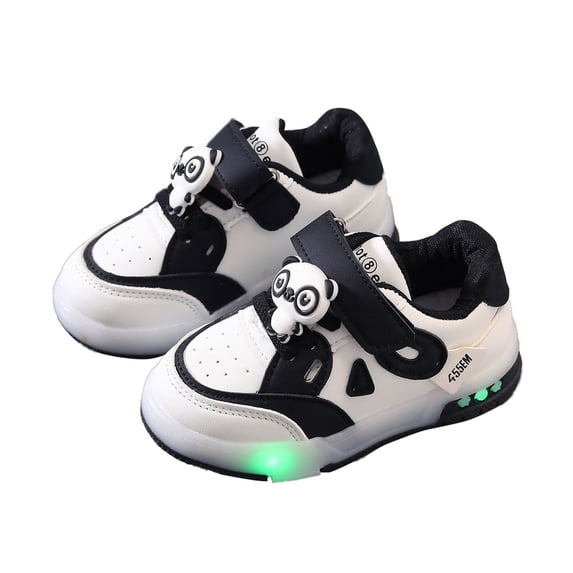 Gyujnb Panda LED Light up Sneakers Hook and Loop Casual Shoes (Toddler, Little Girls),12-18 Months