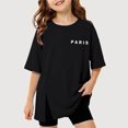 thumbnail image 1 of Gyujnb Paris Print Side Slit Short Sleeve T Shirt Casual Round Neck Loose Tee (Girls),11-12 Years, 1 of 3