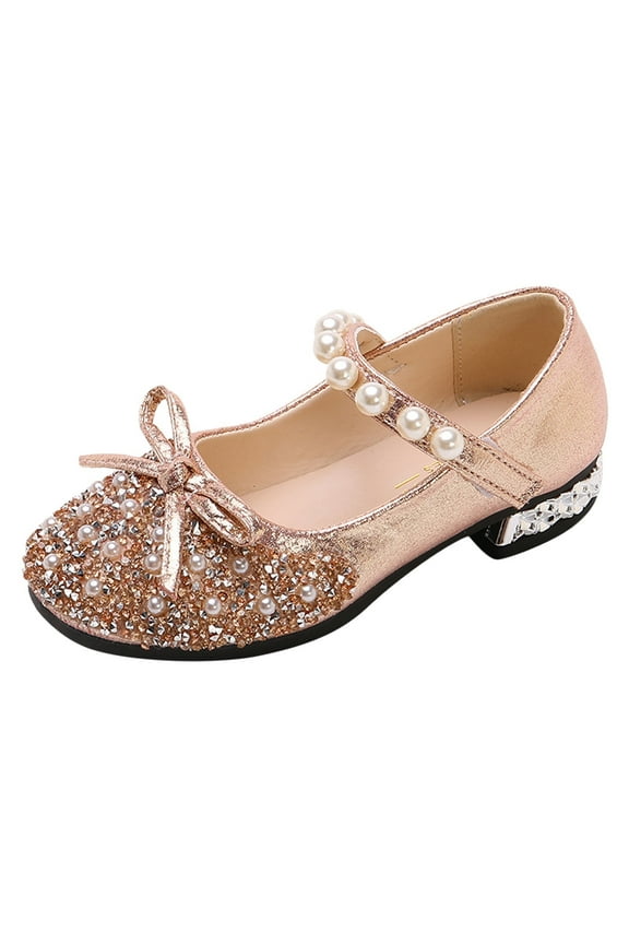 Performance Dance Shoes for Girls Childrens Shoes Pearl Rhinestones Shining Kids Shoes,9-9.5 Years